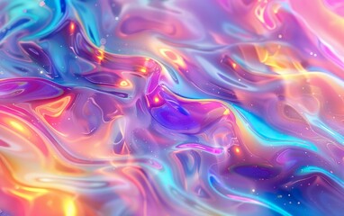 Obraz premium Glass morphism liquid texture. Heatmap style psychedelic surrealistic hologram, soft waves. Holographic abstract synthwave neon vibrant design. Rainbow gradient colors. Etherial surface pattern.