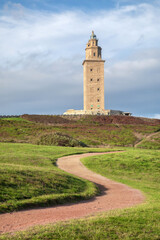 Landscape with Tower of Hercules - ancient roman lighthouse still in use, A Coruna, Galicia, Spain