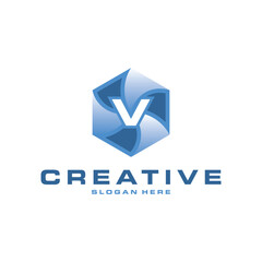 Letter V Hexagonal Geometric Creative Icon Technology Business Logo