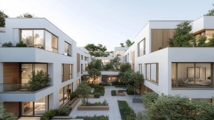 Fototapeta premium High-density apartments with courtyards, indicating shifts toward sustainable housing