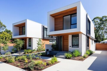 Modern duplex homes in an emerging suburb, highlighting rising popularity of multifamily housing