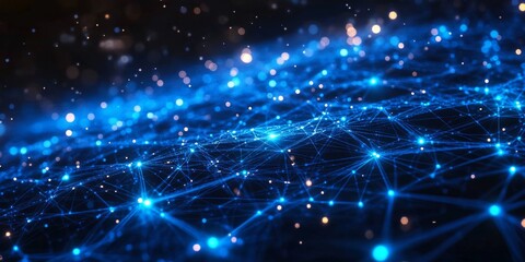 Fototapeta premium Abstract Blue Digital Network Connections with Glowing Points and Lines