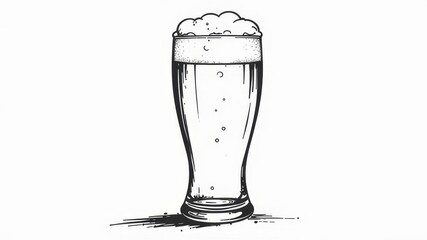 glass of beer drawn with pencil on white background