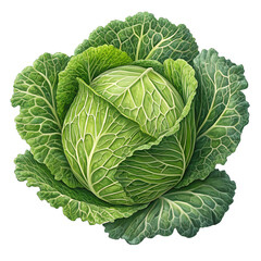 Obraz premium Fresh Savoy Cabbage Head on Transparent Background