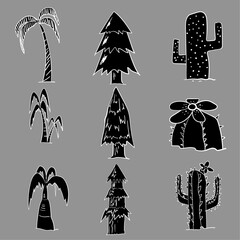 set of doodle hand drawing icon art tree illustration assets