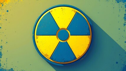Obraz premium A vibrant icon of the classic radiation symbol, done in a bold yellow and blue color scheme