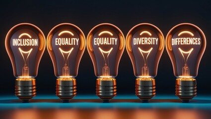 DEI, Diversity equity and inclusion Blubs Lit. Team work, diverse culture.
