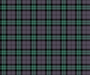 Plaid fabric pattern, purple, black, green, seamless for textiles, and for designing clothes, skirts, pants or decorative fabrics. Vector illustration.