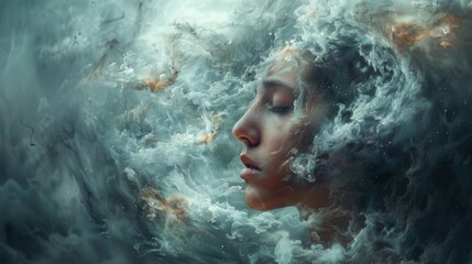 Mental Problem. Anxiety disorder. A person's head swirling with racing thoughts and worries, symbolizing the overwhelming and intrusive thoughts characteristic of anxiety disorder.