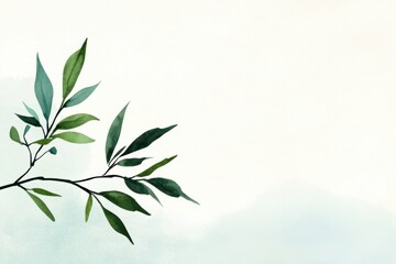 Painting of Tree Branch with Lush Green Leaves - Nature's Serenity
