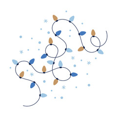 Christmas lights garland, elegant minimalist style, festive vector design template in blue and gold