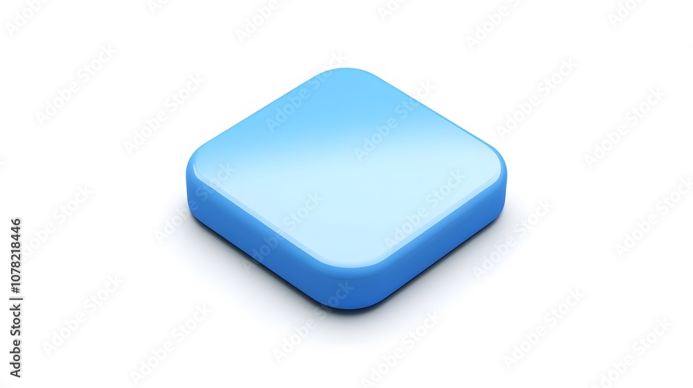 Poster blank mobile application icon, button - blue square with round corners. 3d rendering, white backgrou
