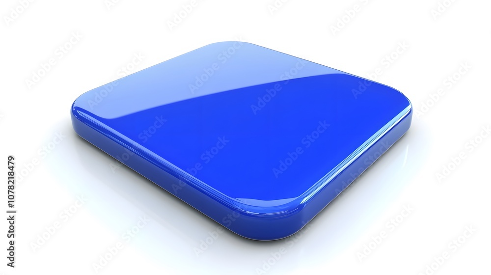 Poster blank mobile application icon, button - blue square with round corners. 3d rendering, white backgrou