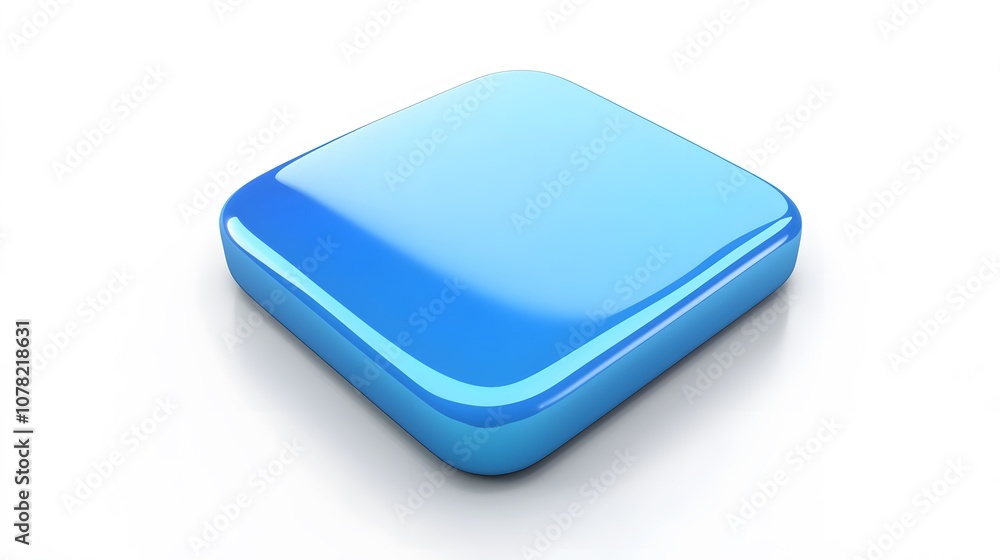 Poster blank mobile application icon, button - blue square with round corners. 3d rendering, white backgrou
