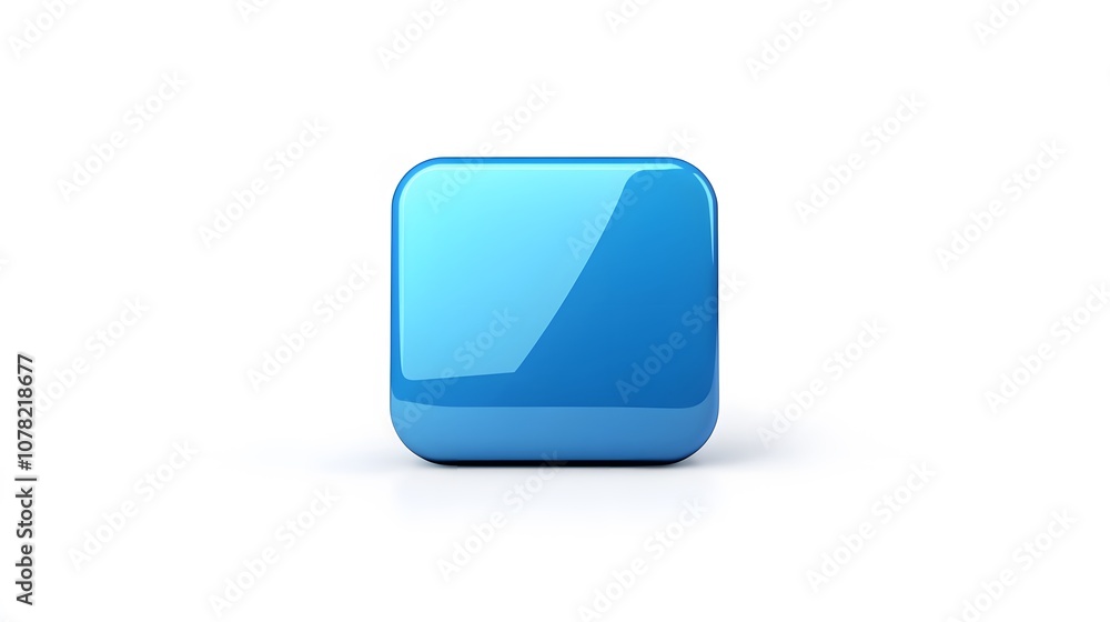 Poster blank mobile application icon, button - blue square with round corners. 3d rendering, white backgrou