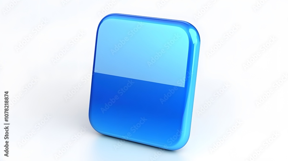Poster blank mobile application icon, button - blue square with round corners. 3d rendering, white backgrou