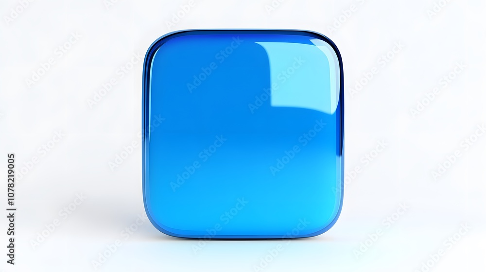 Poster blank mobile application icon, button - blue square with round corners. 3d rendering, white backgrou
