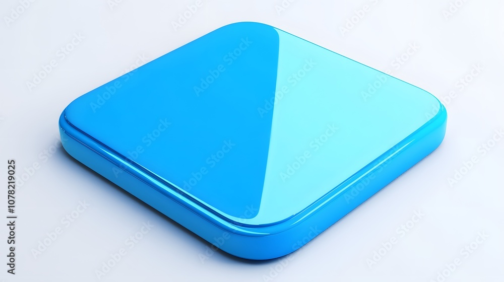 Poster blank mobile application icon, button - blue square with round corners. 3d rendering, white backgrou