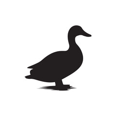 Duck icon. Duck black silhouette isolated on white background. Vector illustration, Domestic and wild ducks.