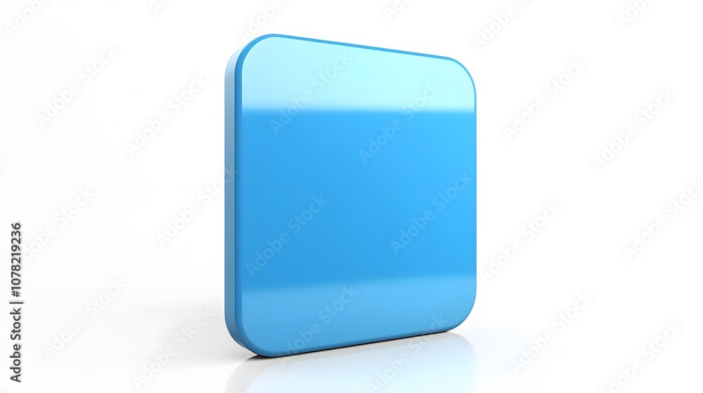 Poster blank mobile application icon, button - blue square with round corners. 3d rendering, white backgrou