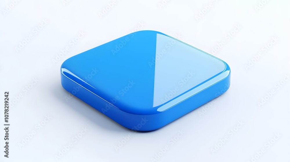 Poster blank mobile application icon, button - blue square with round corners. 3d rendering, white backgrou