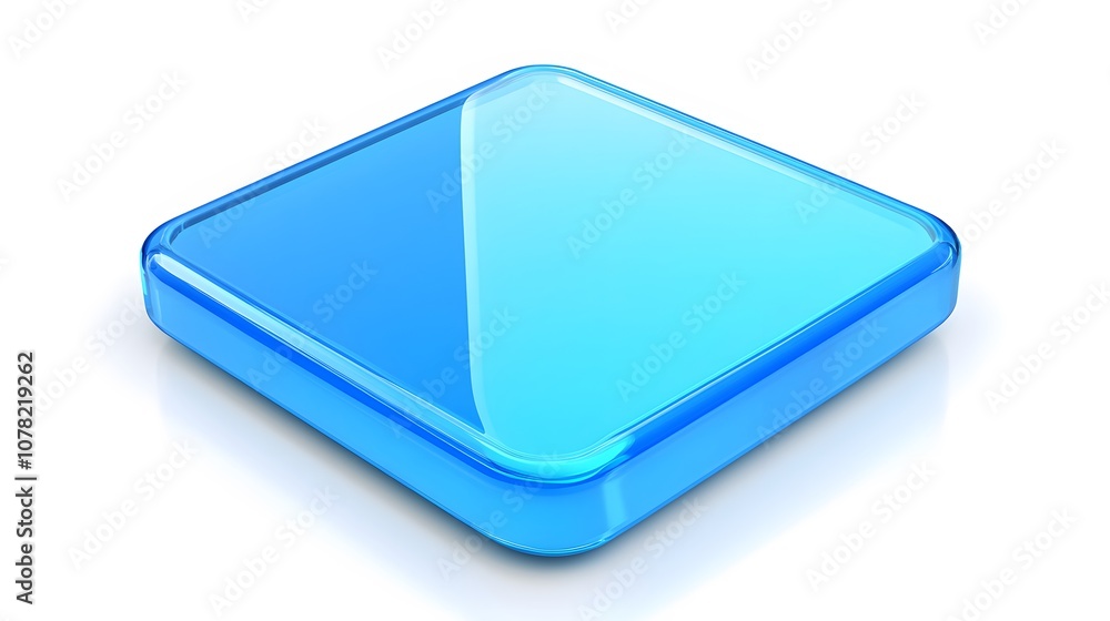 Poster blank mobile application icon, button - blue square with round corners. 3d rendering, white backgrou