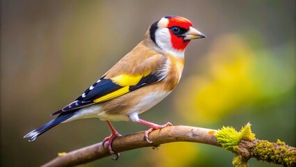 Close-up of gold finch perching on branch
