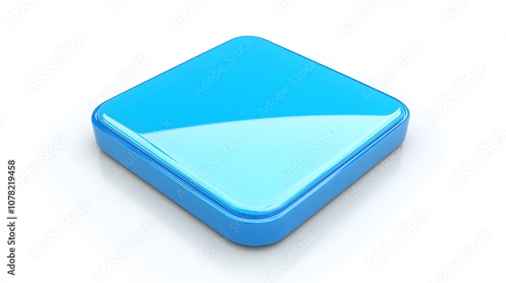 Poster blank mobile application icon, button - blue square with round corners. 3d rendering, white backgrou