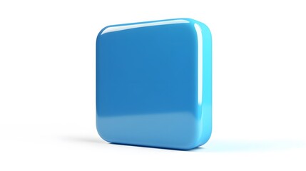 Blank Mobile application icon, button - blue square with round corners. 3d rendering, white background