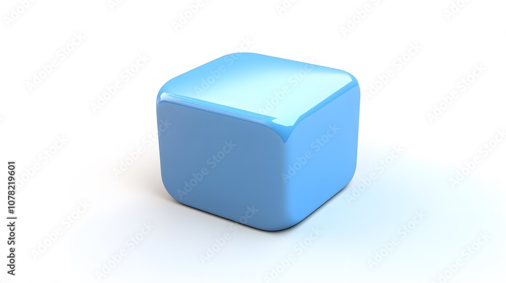 Poster blank mobile application icon, button - blue square with round corners. 3d rendering, white backgrou