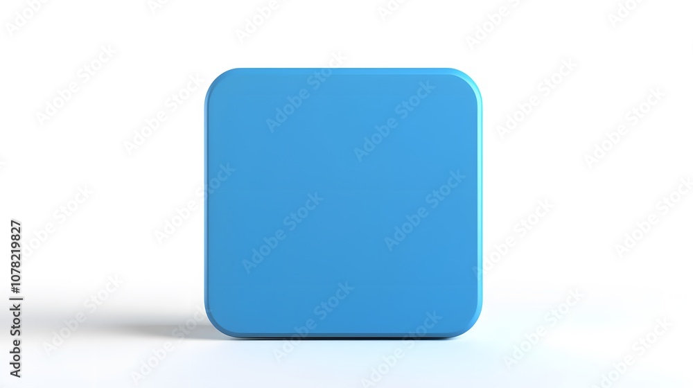 Poster blank mobile application icon, button - blue square with round corners. 3d rendering, white backgrou