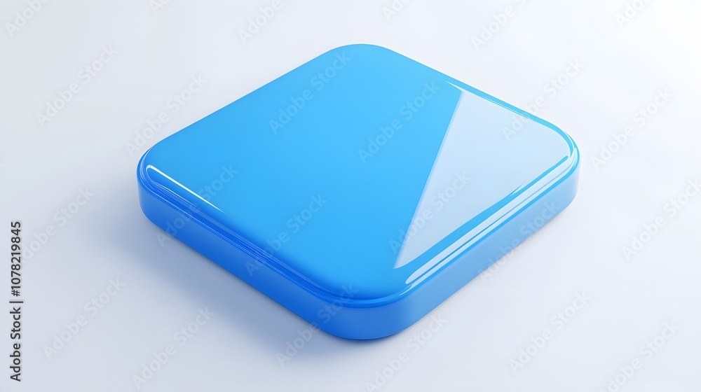 Poster blank mobile application icon, button - blue square with round corners. 3d rendering, white backgrou