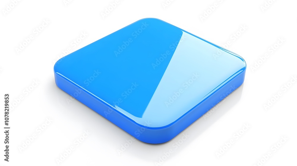 Poster blank mobile application icon, button - blue square with round corners. 3d rendering, white backgrou