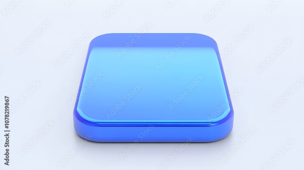 Poster blank mobile application icon, button - blue square with round corners. 3d rendering, white backgrou