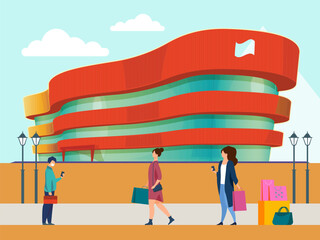 Naklejka premium Shopping MallConcept Illustration Stylish and Beautiful