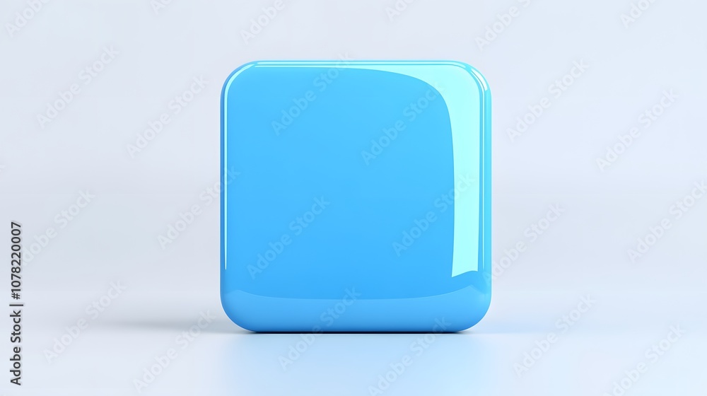 Poster blank mobile application icon, button - blue square with round corners. 3d rendering, white backgrou