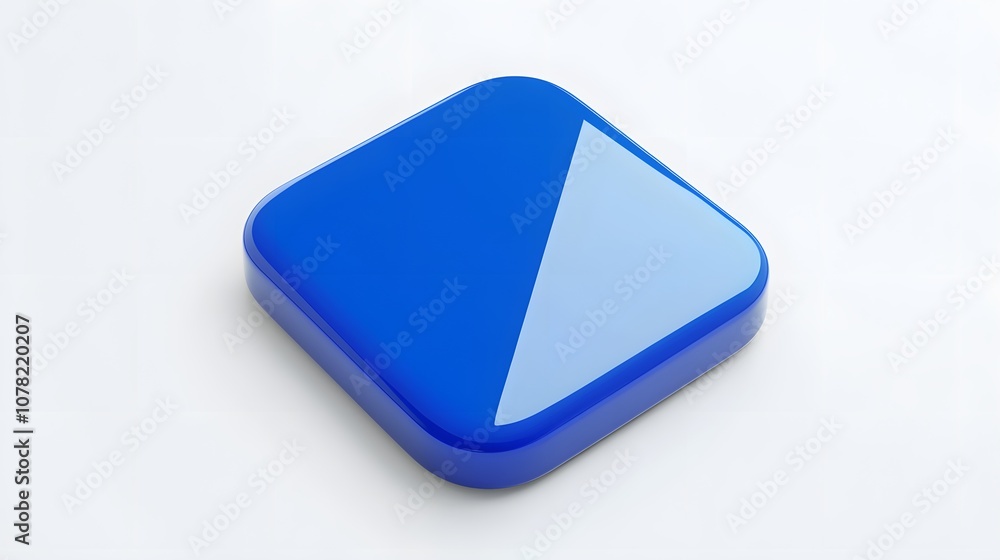 Poster blank mobile application icon, button - blue square with round corners. 3d rendering, white backgrou