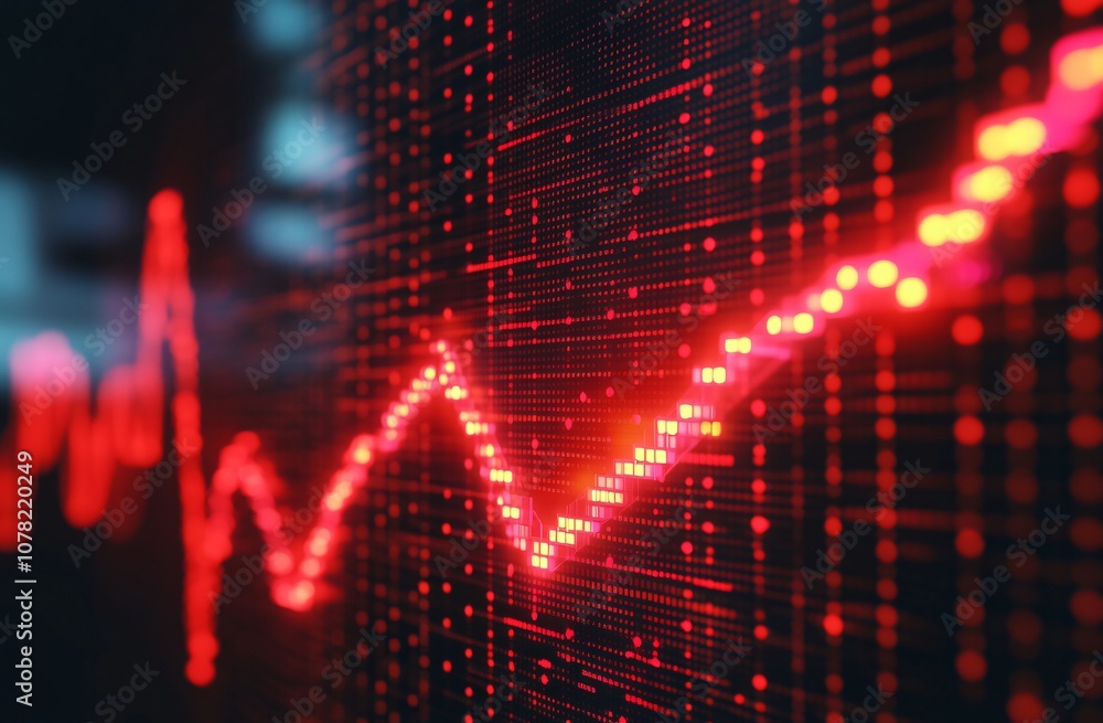 Poster abstract red data visualization with rising trend line