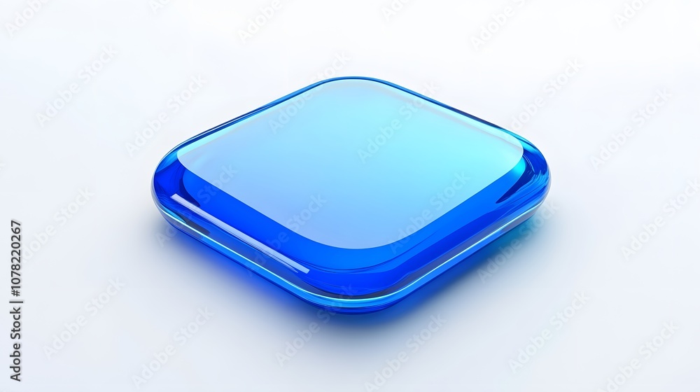 Poster blank mobile application icon, button - blue square with round corners. 3d rendering, white backgrou