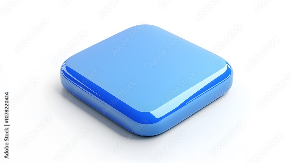 Aufkleber blank mobile application icon, button - blue square with round corners. 3d rendering, white backgrou