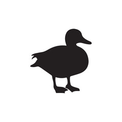 Duck icon. Duck black silhouette isolated on white background. Vector illustration, Domestic and wild ducks.