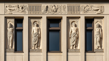 Obraz premium Intricate architectural details of building facade showcasing ornate design and craftsmanship