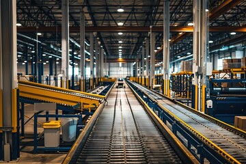 Obraz premium Empty warehouse interior with conveyor belts