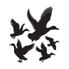 Fototapeta premium Duck icon. Duck black silhouette isolated on white background. Vector illustration, Domestic and wild ducks.