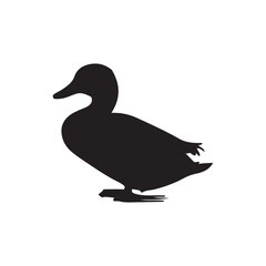 Duck icon. Duck black silhouette isolated on white background. Vector illustration, Domestic and wild ducks.