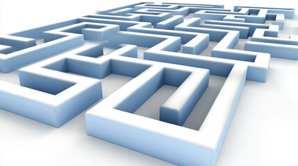 A 3D rendering of a blue and white maze on a white background.
