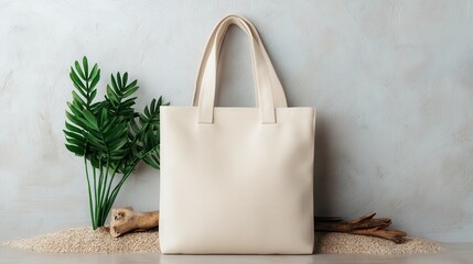 Showcase High-Quality Mockup Template of a Realistic Tote Bag Surrounded by Natural Elements