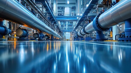 Futuristic Industrial Corridor with Pipes and Machinery 