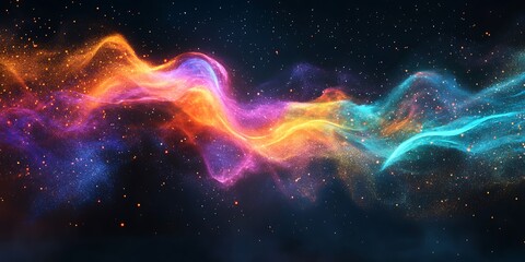 Obraz premium Glowing neon particles swirling in space