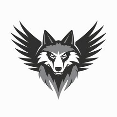 Icon logo of wolf with eagle on white background Created with Generative AI technology.